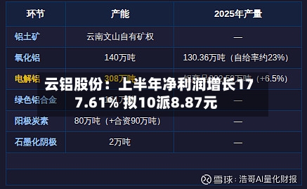 云铝股份：上半年净利润增长177.61% 拟10派8.87元