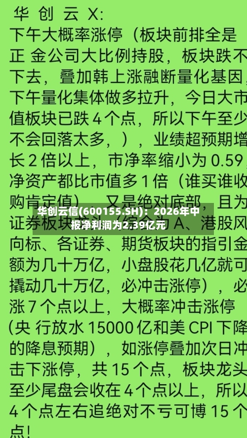 华创云信(600155.SH)：2026年中报净利润为2.39亿元