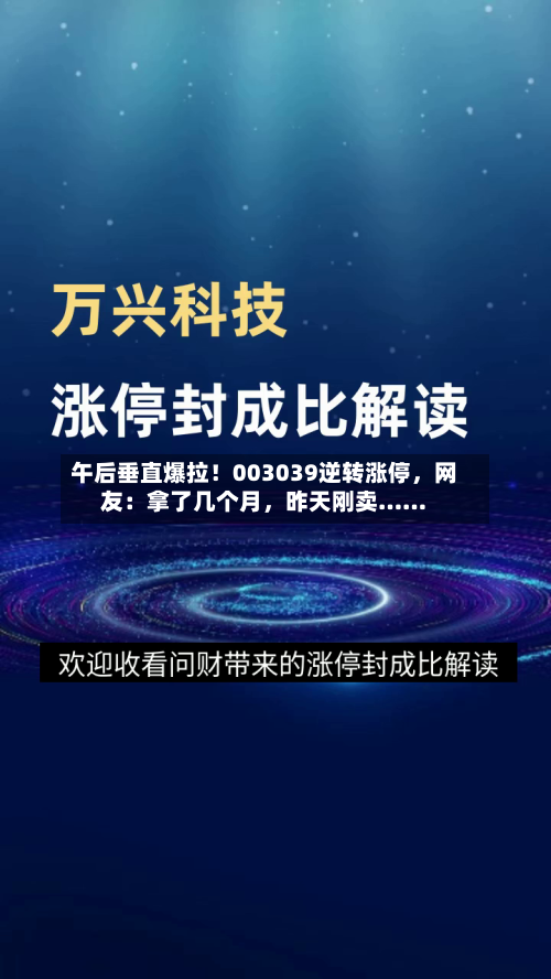 午后垂直爆拉！003039逆转涨停，网友：拿了几个月，昨天刚卖……-第3张图片