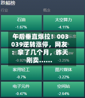 午后垂直爆拉！003039逆转涨停，网友：拿了几个月，昨天刚卖……
