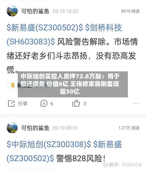 中际旭创实控人质押72.8万股：用于偿还债务 价值6亿 王伟修家族刚套现超50亿-第2张图片